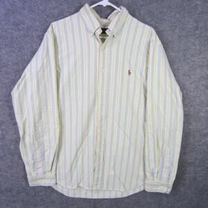 Ralph Lauren Shirt Mens XL Yellow Blue Striped Button Down Long Sleeve Classic